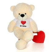 72" Vanilla Cream Cozy Cuddles by Giant Teddy in Be Mine Valentine's Day T-Shirt