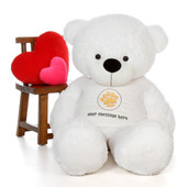 60in Coco Cuddles White Giant Teddy Bear in Paw Stamp Valentine's T-Shirt
