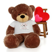 5ft Sunny Cuddles Mocha Brown Teddy Bear in Valentine's Day Kiss Me Shirt