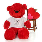 5ft Bitsy Cuddles Red Giant Teddy in Valentine's Day Kiss Me Shirt