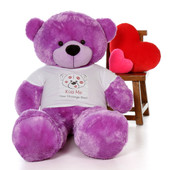 5ft DeeDee Cuddles Purple Giant Teddy in Valentine's Day Kiss Me Shirt