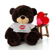 72in Brownie Cuddles Giant Teddy Bear wearing a Let's Kiss T-Shirt for Valentine's Day