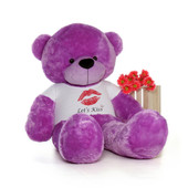 6ft DeeDee Cuddles Purple Giant Teddy Bear wearing a Let's Kiss T-Shirt for Valentine's Day