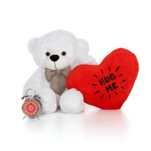 2.5ft Coco Cuddles White Teddy Bear with a Hug Me Heart