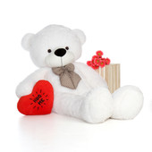 6ft Coco Cuddles White Giant Teddy Bear with a Red Hug Me Heart pillow