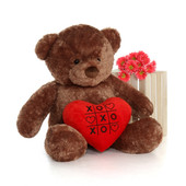 4ft Big Chubs Mocha Brown Teddy Bear with XOXO plush heart