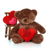 4ft Mocha Brown Big Chubs Bear by Giant Teddy with a cute XOXO heart pillow