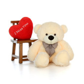 4ft Cozy Cuddles Vanilla Giant Teddy with I Miss You Heart Pillow