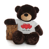 5ft Brownie Cuddles Giant Chocolate Bear in a Wish I Was There T-Shirt