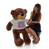 4ft Mocha Brown Teddy Bear Giant Teddy Brand Cuddles in a Pink Birthday Cake T-Shirt