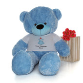 72in Blue Happy Cuddles in personalized blue teddy bear in bandage shirt