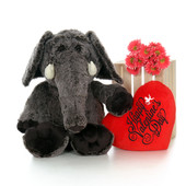 36in Elvis Elephant with XL Red “I Love You” Heart Pillow