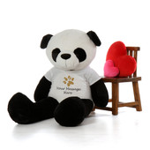 60in Life Size Panda Teddy Bear with Personalized Paw print shirt
