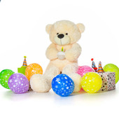 Giant Cozy Cream Teddy Bear with Birthday Cake