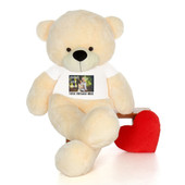 6 Foot Giant Cream Teddy Bear with Personalized T-shirt - Upload Your Photo