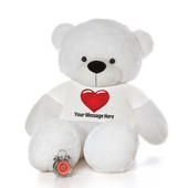 6 Foot Giant White Teddy Bear with Personalized Red Heart T-shirt