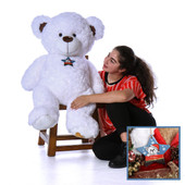 4 Foot White Christmas Teddy Bear with Personalized Ornament