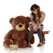 4 Foot Mocha Brown Huge Teddy Bear with Personalized Wooden Card Message