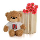 Adorable 2 Foot Amber Brown Teddy Bear with Custom Photo T-shirt