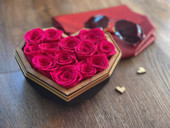 Hot Pink Luxury Preserved Roses in Black Diamond Heart Box