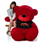 6 Foot Red Teddy Bear with Black I Heart You T-shirt