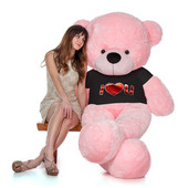 72in Giant Lady Cuddles Pink Teddy Bear in a Black I Heart You T-shirt
