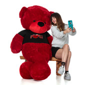 Humongous life size 72in red teddy bear in Black I Heart You T-shirt