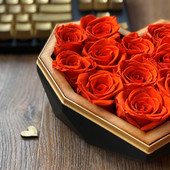 Orange Preserved Roses Glamorous Valentines Gift Box Diamond Heart Close Up