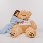 6 ft Huge Tan Teddy Bear with I Love You T-shirt From Giant Teddy Brand