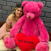 4ft Adorable Hot Pink Tubs Teddy Bear With Red Heart-Perfect Valentine's Gift From Giant Teddy Brand