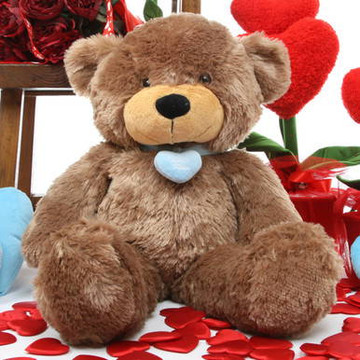 Sunny L Cuddles mocha brown teddy bear with necklace 24in