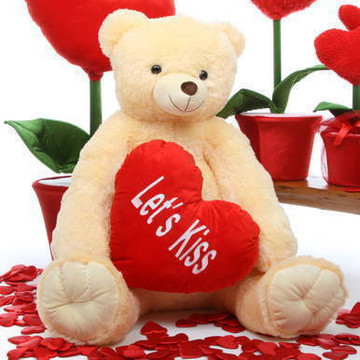 Tiny Heart Tubs cream teddy bear with heart 42in