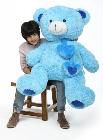 Shorty Hugs Jumbo Cuddly Blue Heart Teddy Bear 45in