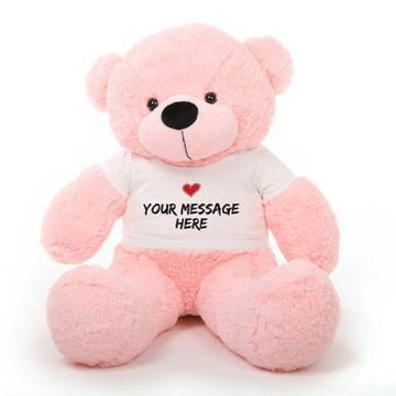 Lady Cuddles Huggable Pink Personalized Teddy Bear with Heart Stamp T-shirt 38in