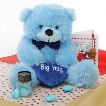He Loves Me Blue Teddy Bear Hug Care Package 18in