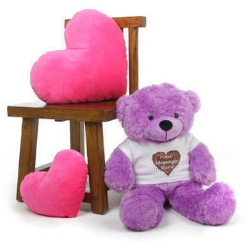 Lavender Purple 30in DeeDee Cuddles Personalized Teddy Bear with Heart Truffle T-shirt