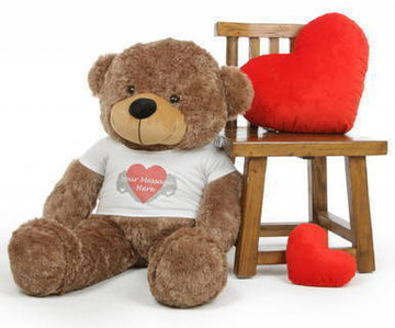 Mocha 38in Sunny Cuddles Personalized Teddy Bear with Heart Print T-shirt