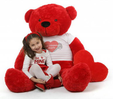Red Hot 60in Bitsy Cuddles Giant Personalized Teddy Bear with Heart Print Tshirt