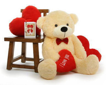 Cozy Love Cuddles with Red I LOVE YOU Heart Cream Teddy Bear 38in
