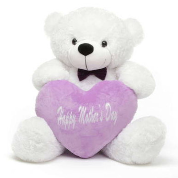 Coco M Cuddles White Teddy Bear with Happy Mothers Day Heart 38in