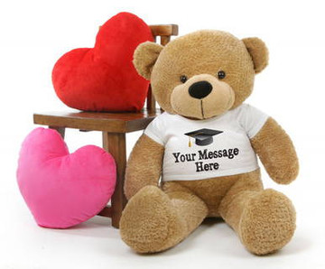 38in Huge Amber Teddy Bear Shaggy Cuddles with Graduation T-shirt