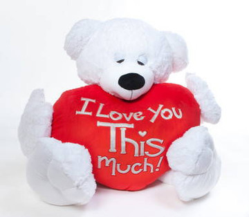 Paw Mittens big teddy bear with \"I Love You This Much\" heart shaped pillow option.