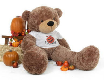 60 inch Giant Teddy Halloween Bear Sunny Cuddles makes an impressive gift in his Happy Halloween t-shirt!