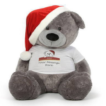 Personalized Giant Christmas Teddy Bear in Red Santa Hat 60in Diamond Shags