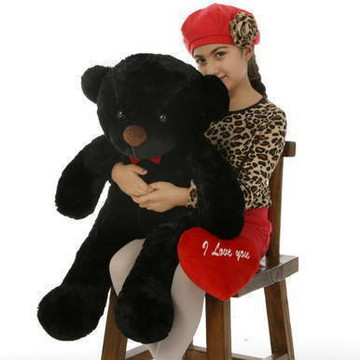 30in Juju Cuddles is a soft cutie with black fur and a plush red I Love You heart