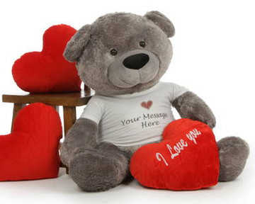 Diamond Shags Personalized Valentine’s Day Teddy Bear with \'I Love You\' Heart Pillow - 45in