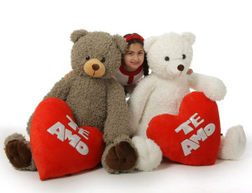 Te Amo! Huge 42in Valentine’s Day Teddy Bears, Bell (white) Max (khaki)