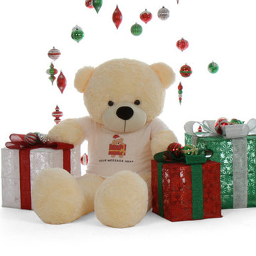 Life Size 5ft Personalized Christmas Teddy Bear Cream Cozy Cuddles