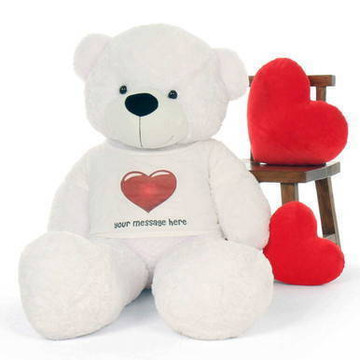 60in life size Personalized extra fluffy White Teddy Bear Coco Cuddles in Red Heart Shirt gift