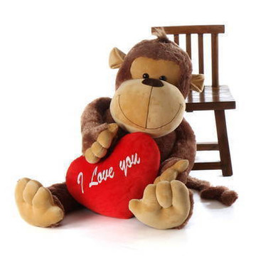 5ft Life Size Stuffed Monkey Big Daddy with I love you heart pillow from Giant Teddy brand